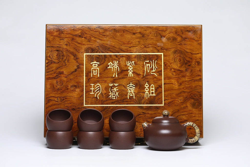 送礼首选·宜兴原矿紫砂·金丝楠木纹礼盒高档包装，送礼自用皆宜《文旦壶》原矿优质老紫泥·250cc