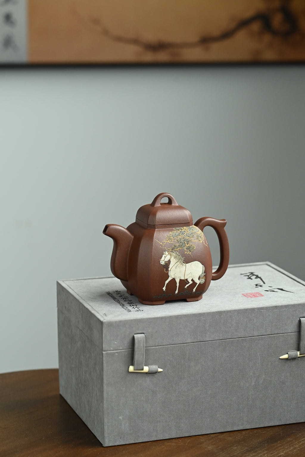 福临八方·全手工 /多届全手工大赛二等奖大拍陶手吴涛作品/泥绘名家褚萍泥绘/容量430cc/原矿底槽清