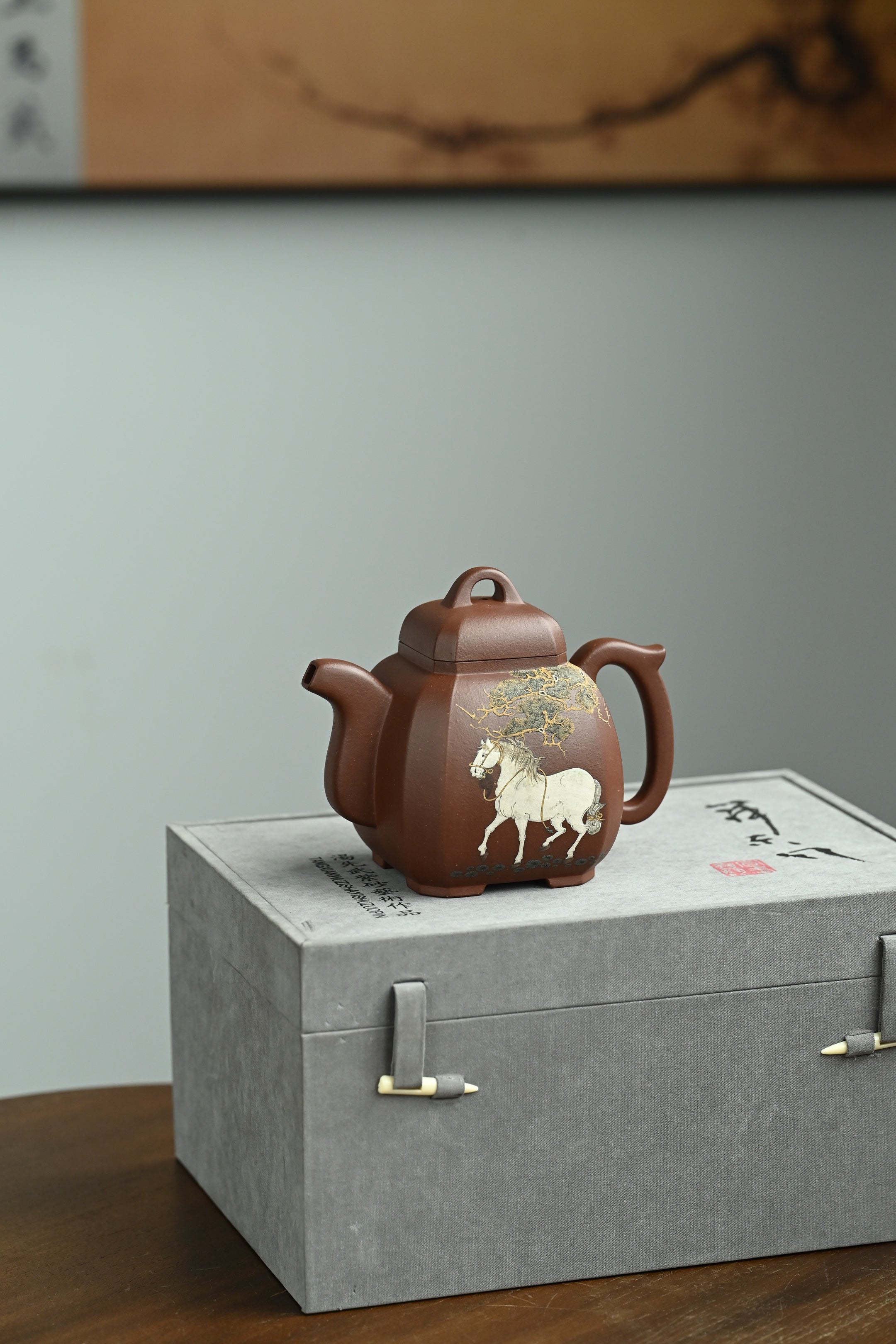福临八方·全手工 /多届全手工大赛二等奖大拍陶手吴涛作品/泥绘名家褚萍泥绘/容量430cc/原矿底槽清