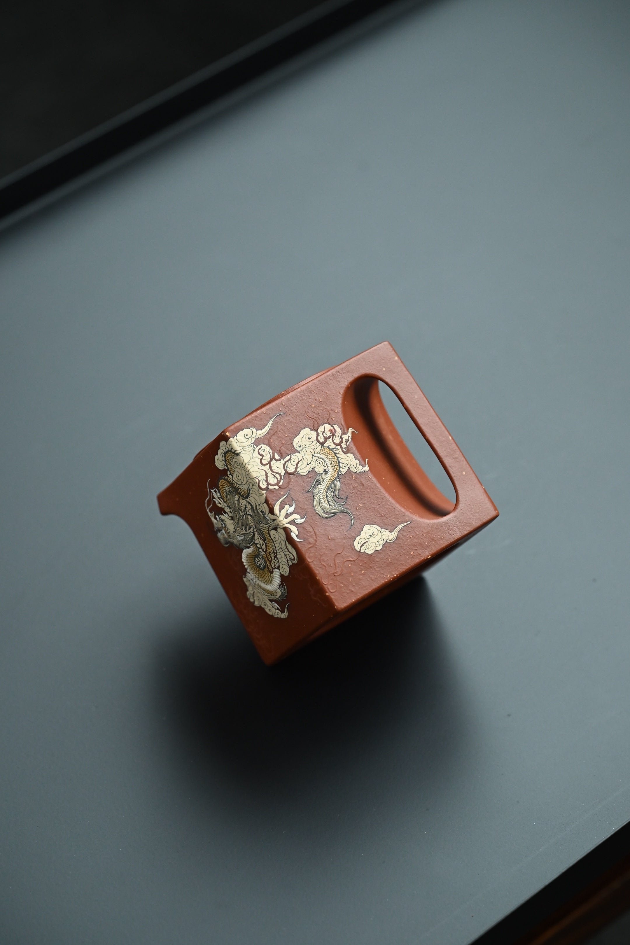 祥龙献瑞·全手工 多届全手工大赛二等奖大拍陶手吴涛作品/泥绘名家褚萍泥绘 /容量310cc/极品朱砂