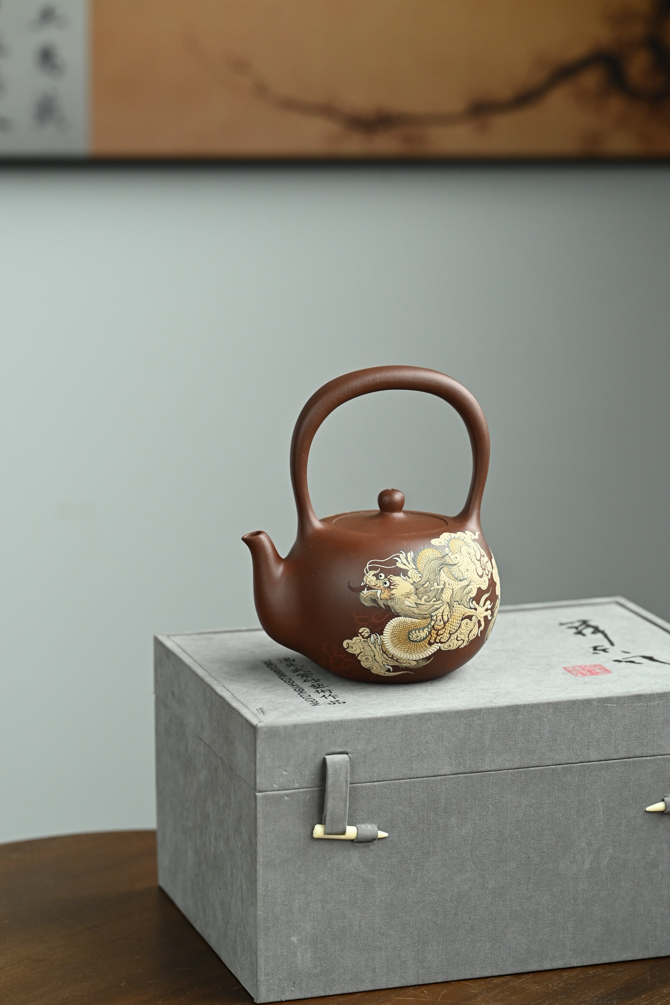 玉珠提梁·全手工 /多届全手工大赛二等奖大拍陶手吴涛作品 /泥绘名家褚萍泥绘/容量450cc/原矿底槽清