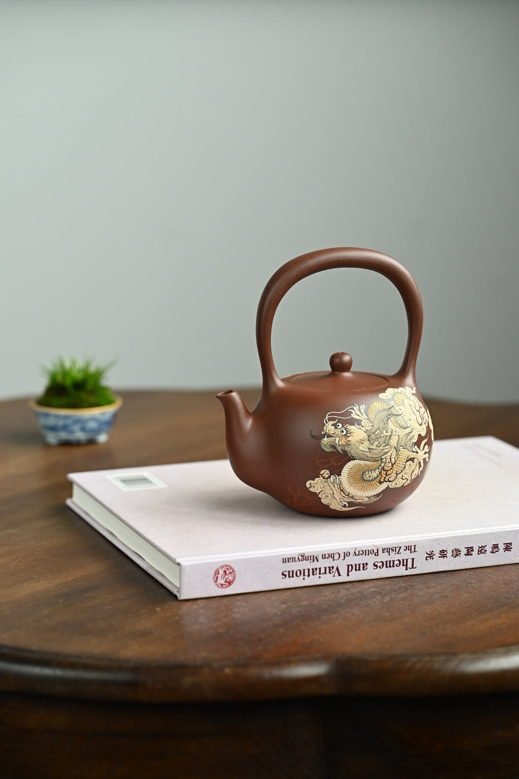 玉珠提梁·全手工 /多届全手工大赛二等奖大拍陶手吴涛作品 /泥绘名家褚萍泥绘/容量450cc/原矿底槽清