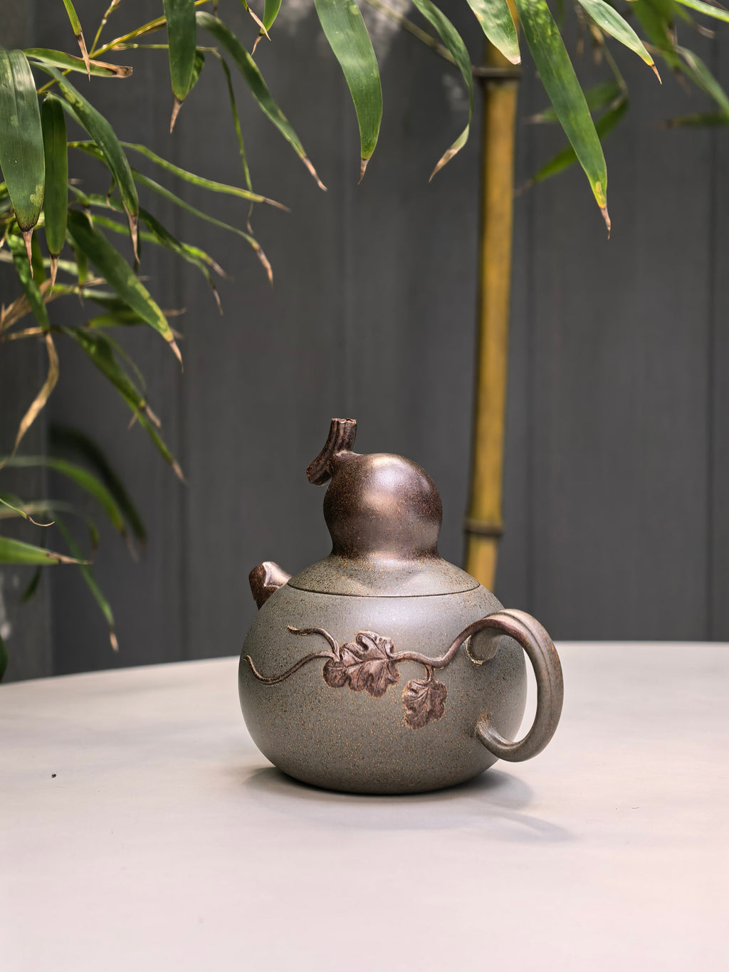 新品❤️朱红景 | 紫砂与雕塑融合·原创艺术重器【福禄壶】原矿优质 天青泥柴烧·230cc