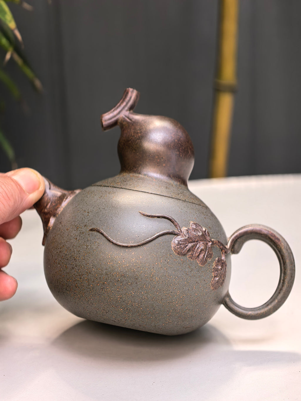新品❤️朱红景 | 紫砂与雕塑融合·原创艺术重器【福禄壶】原矿优质 天青泥柴烧·230cc