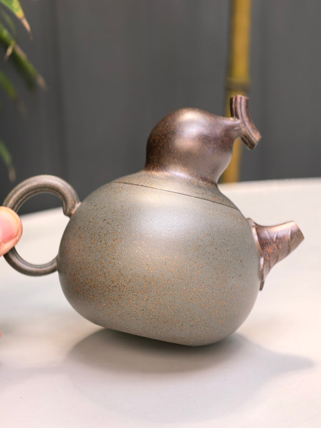 新品❤️朱红景 | 紫砂与雕塑融合·原创艺术重器【福禄壶】原矿优质 天青泥柴烧·230cc