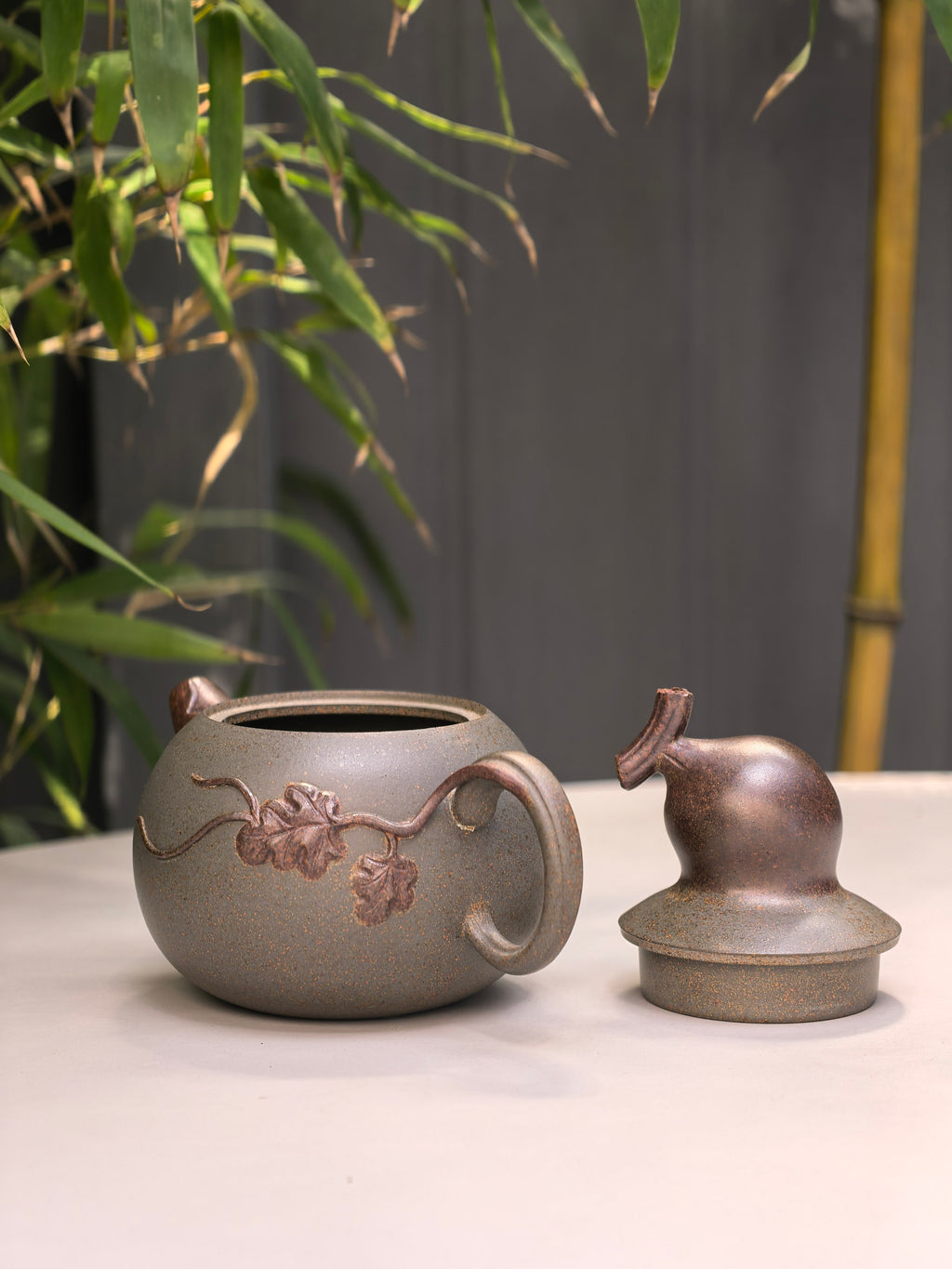 新品❤️朱红景 | 紫砂与雕塑融合·原创艺术重器【福禄壶】原矿优质 天青泥柴烧·230cc