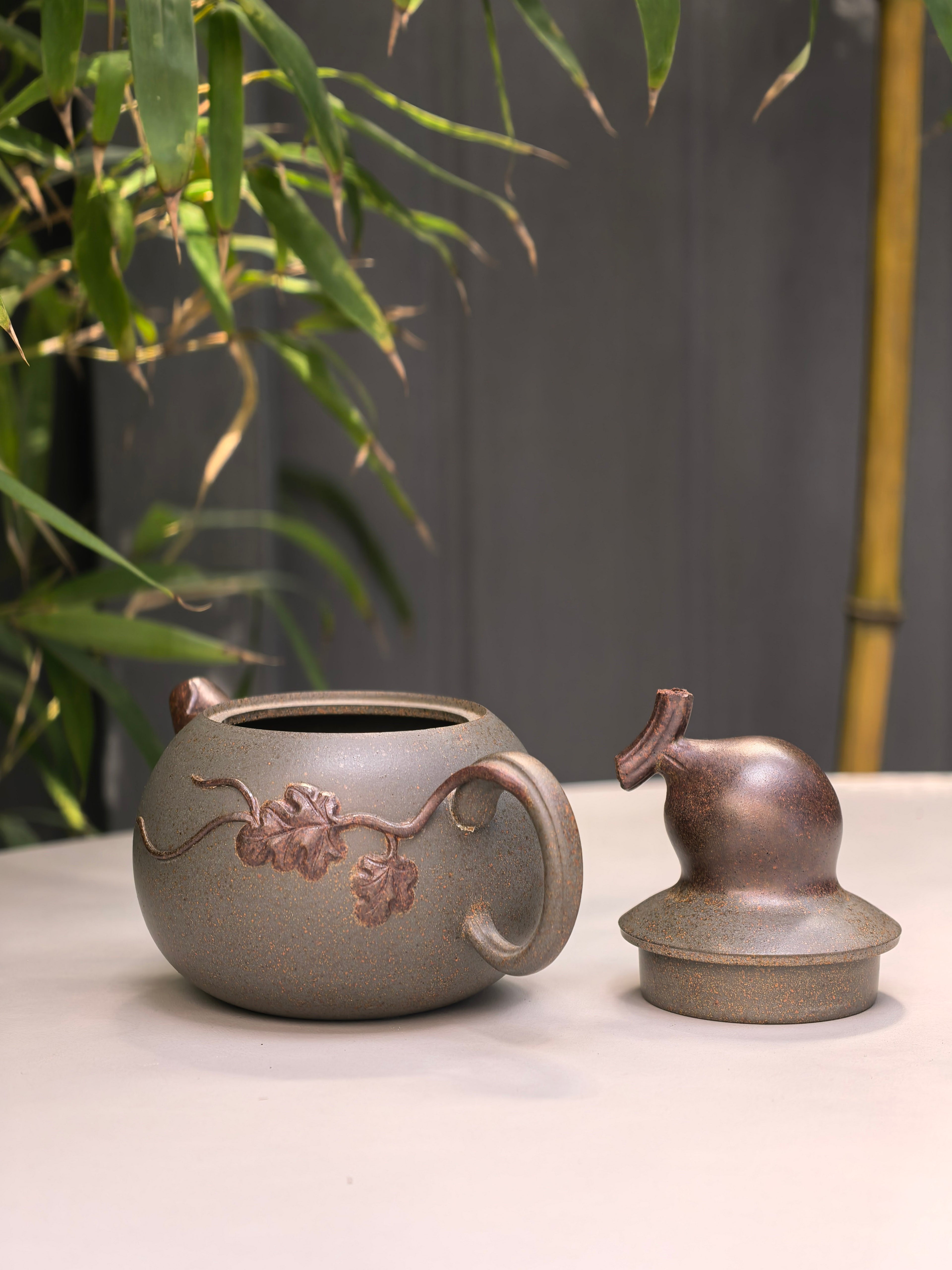 新品❤️朱红景 | 紫砂与雕塑融合·原创艺术重器【福禄壶】原矿优质 天青泥柴烧·230cc
