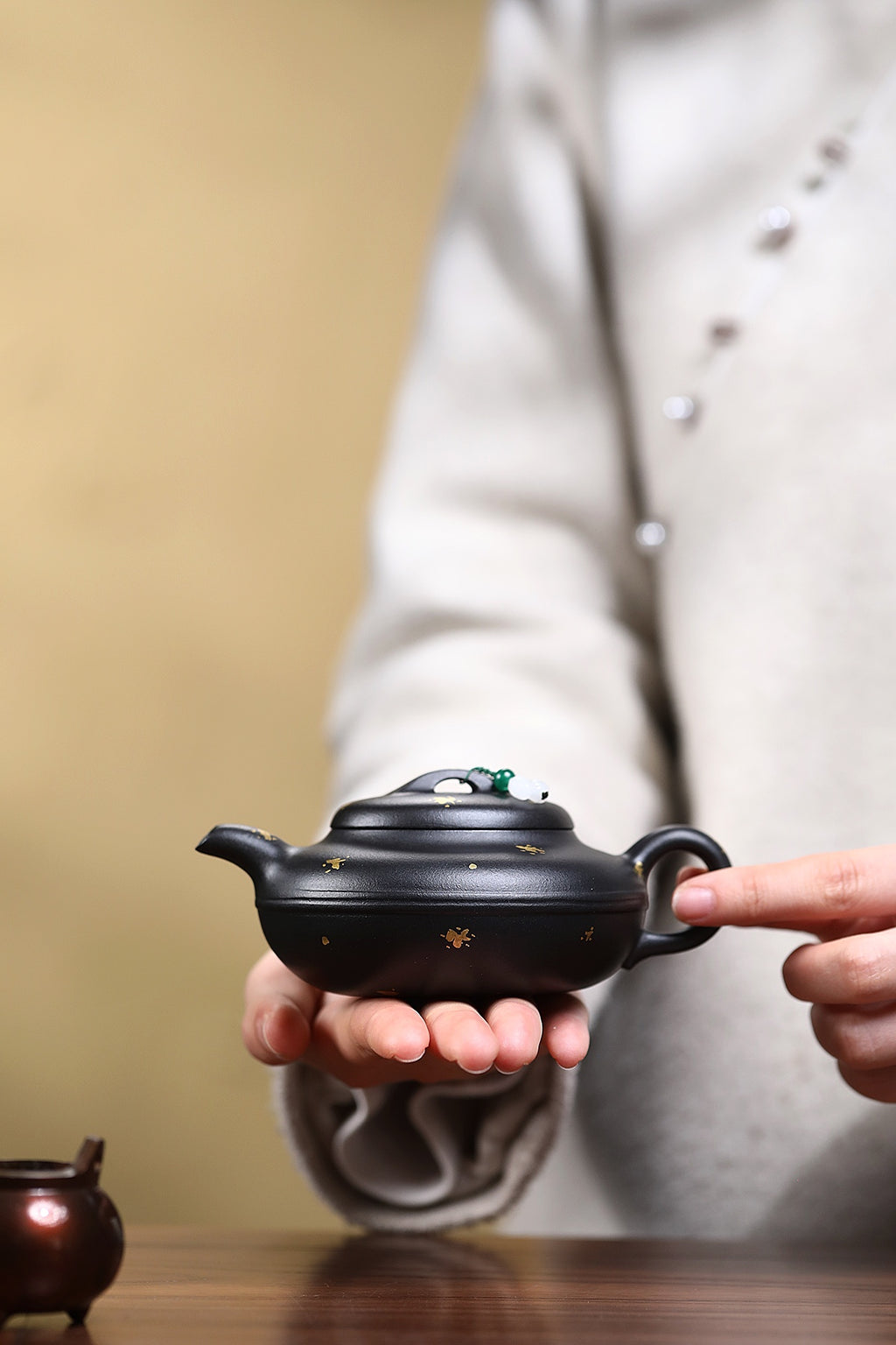 紫砂重器·椭圆线圆｜蒋诗情原矿底槽清还原烧·洒金雅器｜巅峰力作 原矿底槽清还原烧·160cc