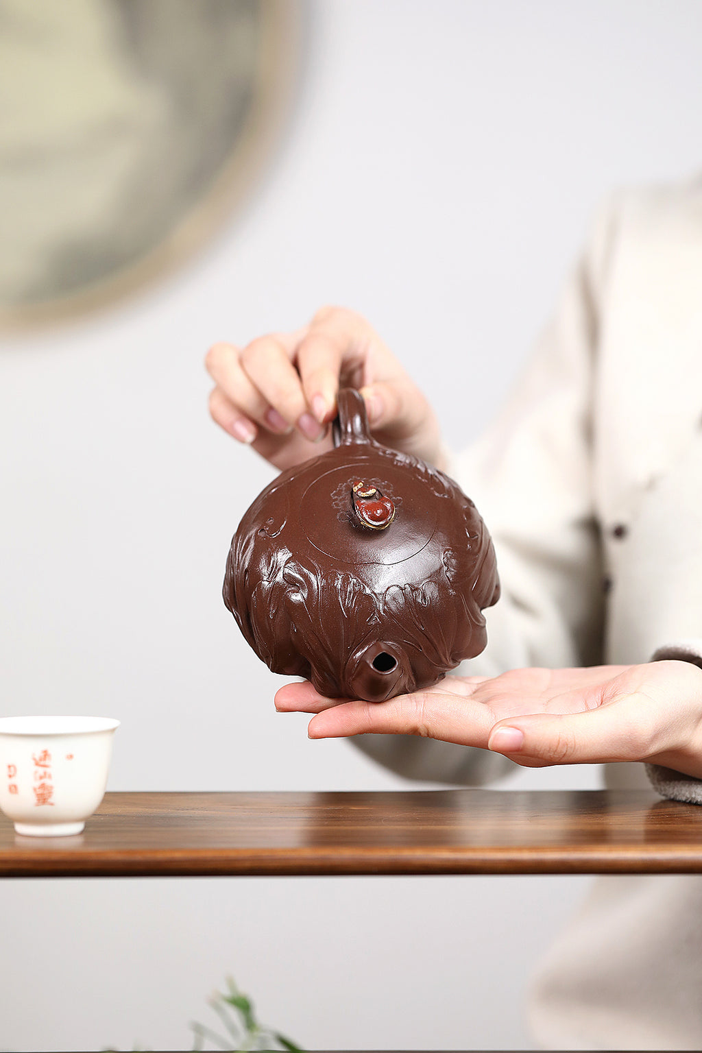 紫砂非遗花器泰斗·蒋蓉唯一嫡传｜蒋艺华亲制巅峰臻品【灵芝壶】原矿极品老紫泥·280cc