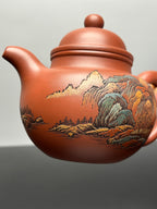 【紫砂藏界 稀缺孤品】古法彩刻巨匠·李峰大师～杜益君联袂款《寿珍掇球》原矿优质底槽清·500cc
