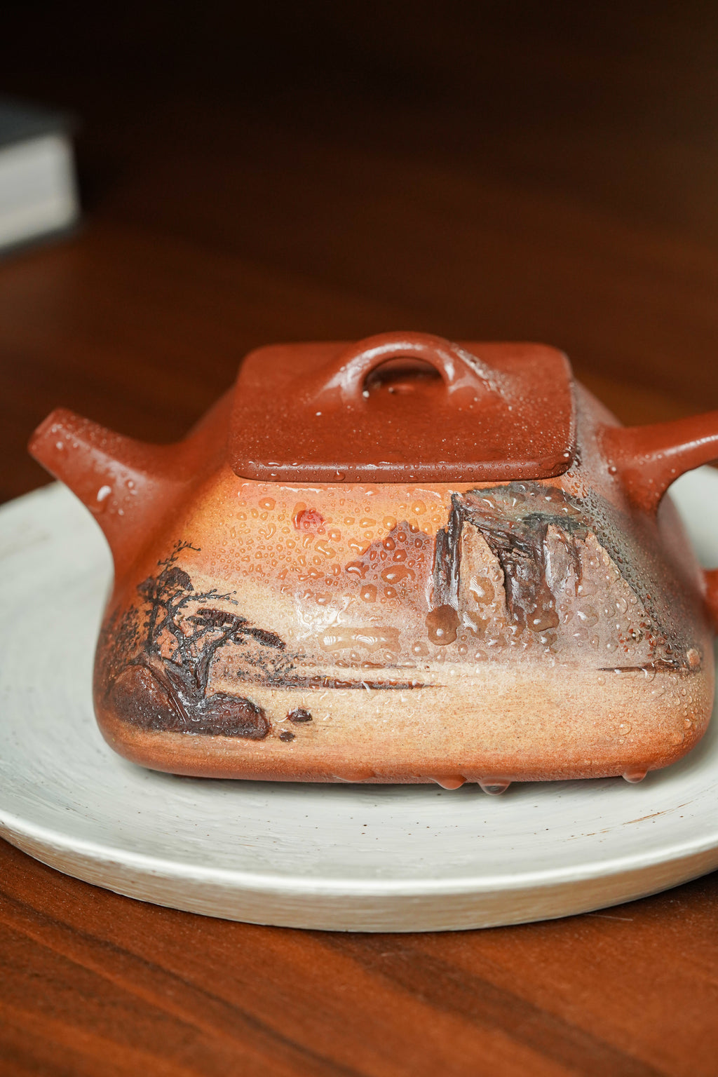 新品上架👏双宗师合璧·紫砂史巅峰  紫砂界天花板｜何光宏·邱玉林联袂创作《四方石瓢壶》原矿优质底槽清·260cc
