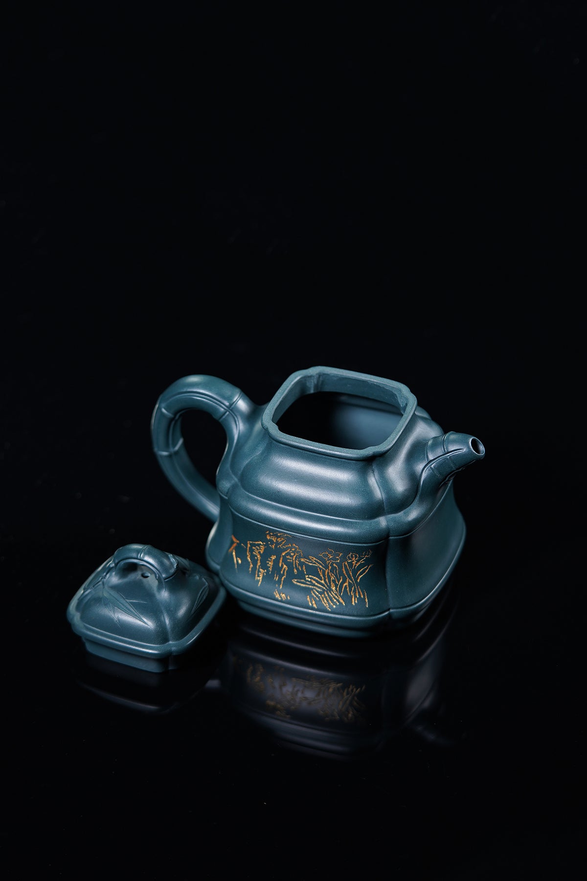 储立之大师 中国陶瓷艺术终身成就奖获得者 典藏重器【四方竹鼎壶】优质民国绿·620cc - ZishaTeapotChina