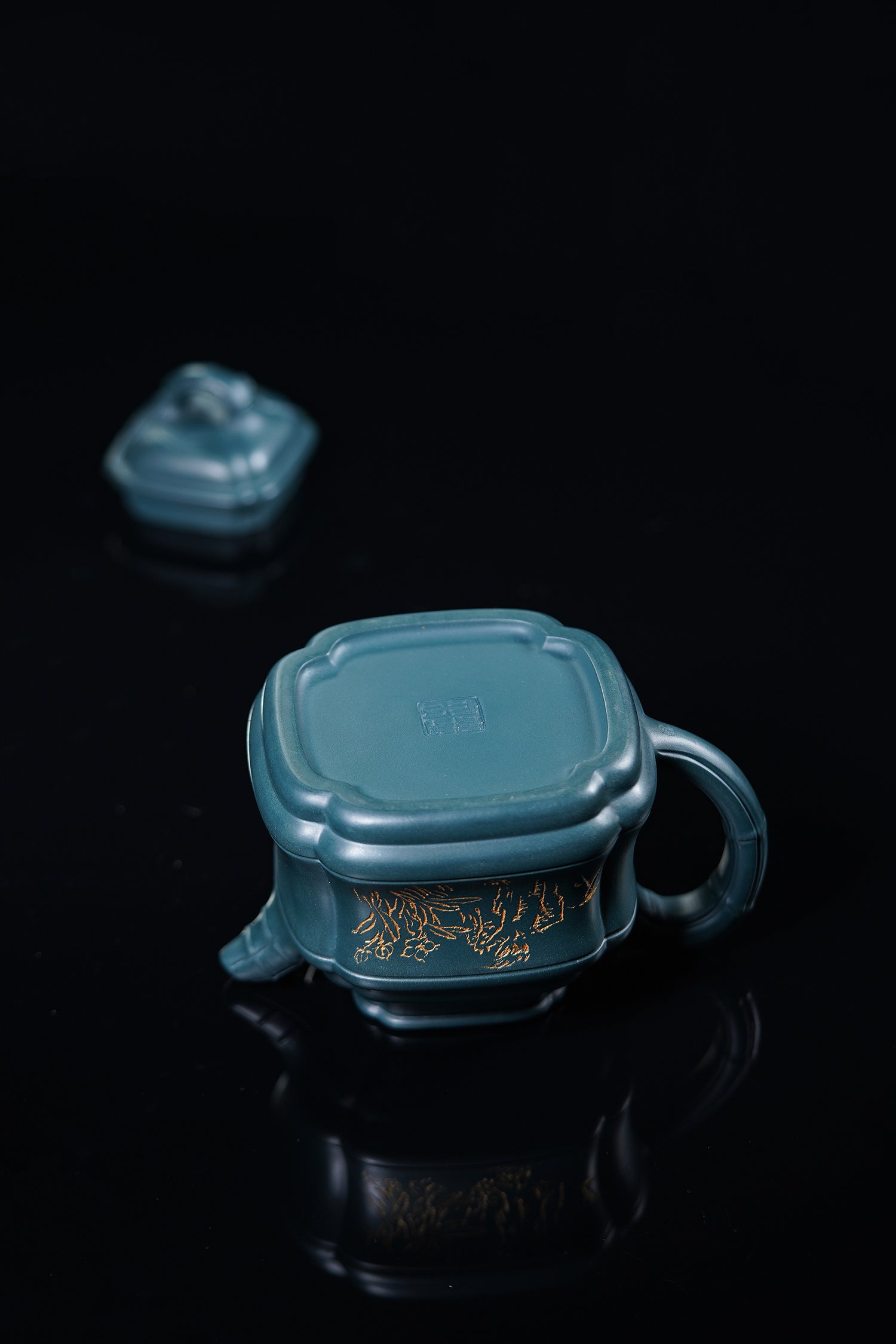 储立之大师 中国陶瓷艺术终身成就奖获得者 典藏重器【四方竹鼎壶】优质民国绿·620cc - ZishaTeapotChina