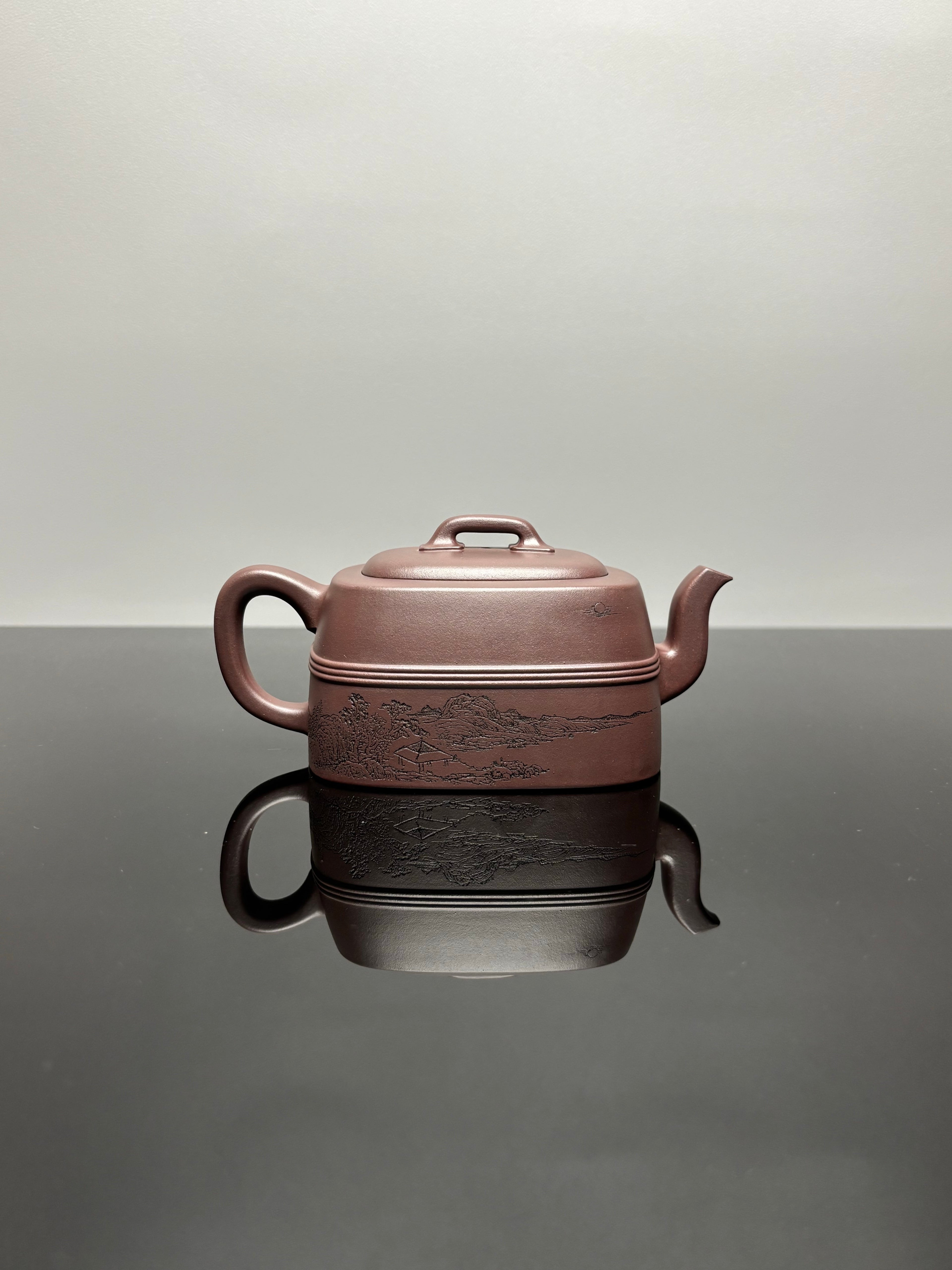 新品首发🧧宏林山水·礼藏天下｜陈宏林大师传世巅峰臻品【四方映月壶】原矿优质老紫泥·280cc