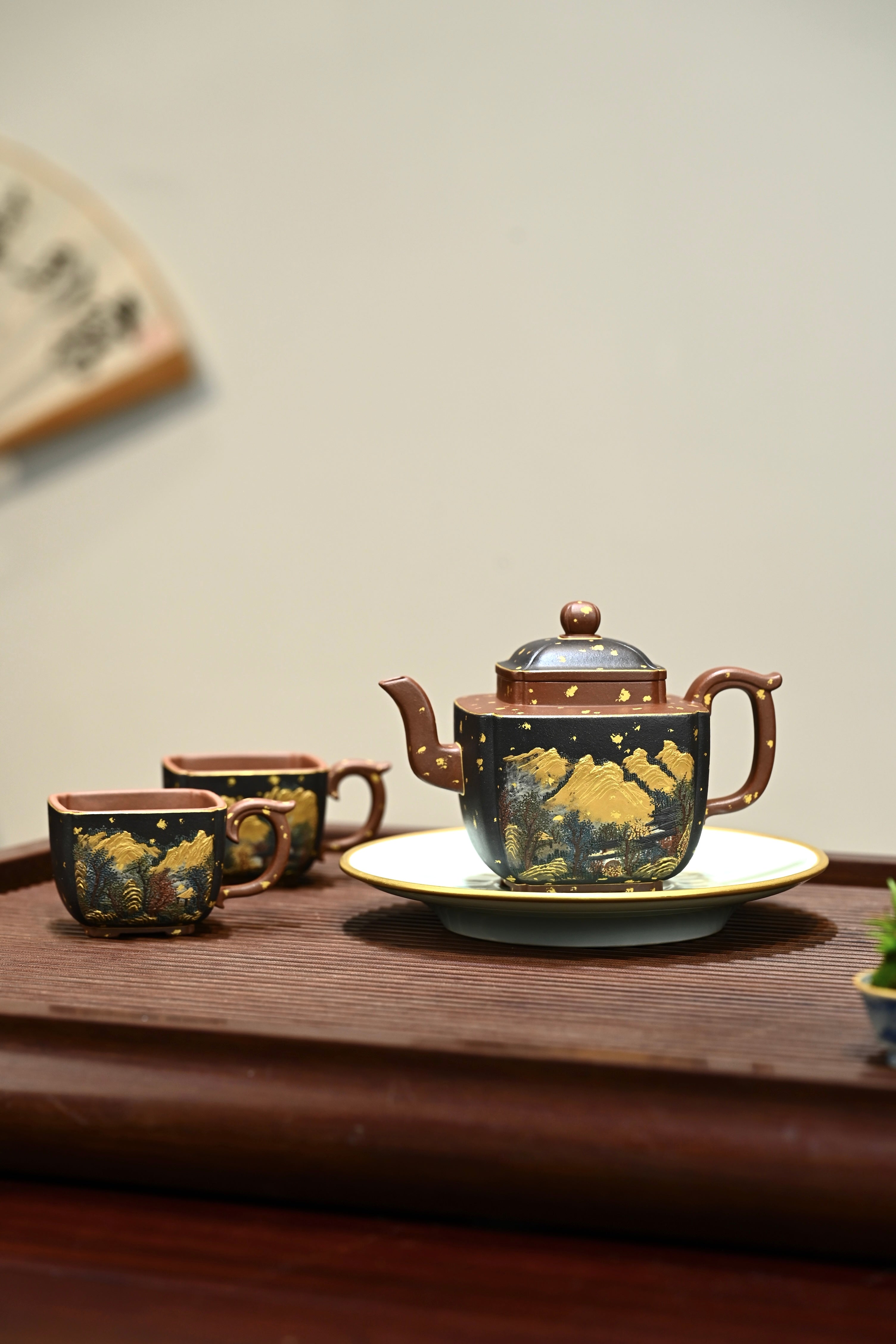 自在四方套组·日照金山·全手工 /六届全手工大赛一等奖高工施昌作品 /容量410cc/原矿底槽清描金