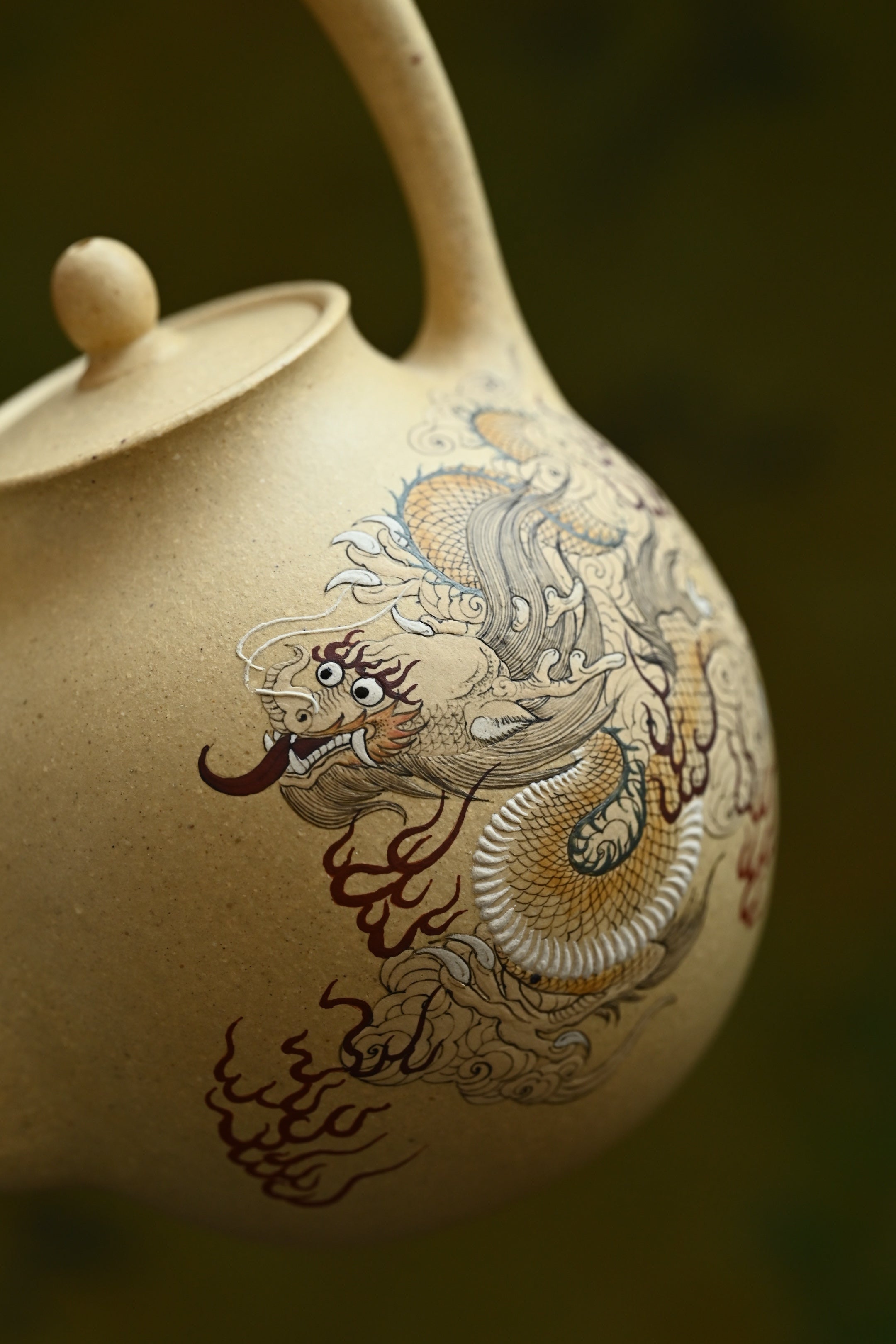 盛世提梁·全手工多届全手工大赛二等奖大拍陶手吴涛作品 /泥绘名家褚萍泥绘 /容量450cc/原矿本绿