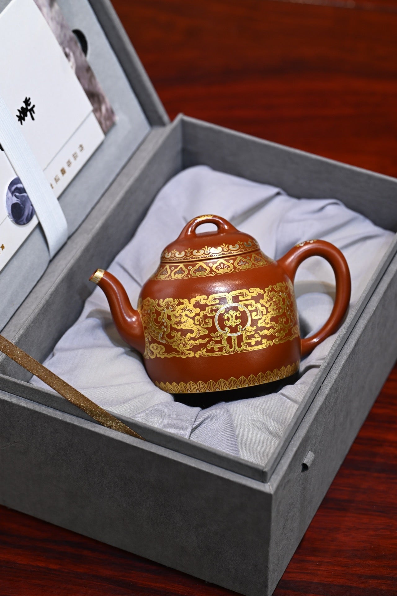 双龙戏珠·原创作品 /卓金千里（卓金工匠）顶级珐琅彩作品 /容量400cc/朱泥珐琅彩+24K真金
