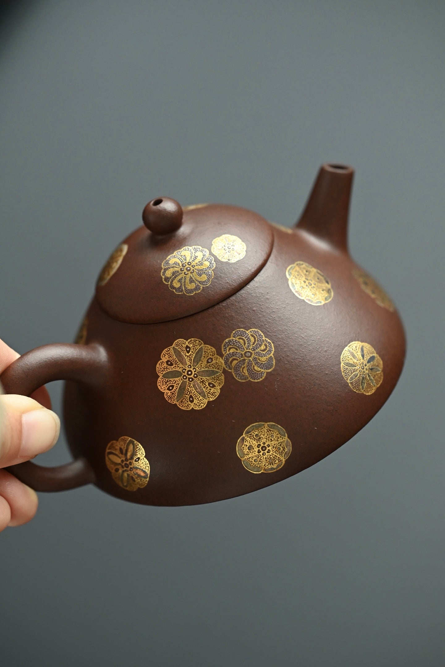 汉民石瓢·全手工 卓金工匠金银搓作品 /容量150cc/原矿紫泥