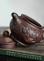 专注紫砂龙壶三十年【双龙戏珠套组】高性价比精品 原矿紫茄泥· 240cc·小杯130cc原创紫砂手艺人·朱红景