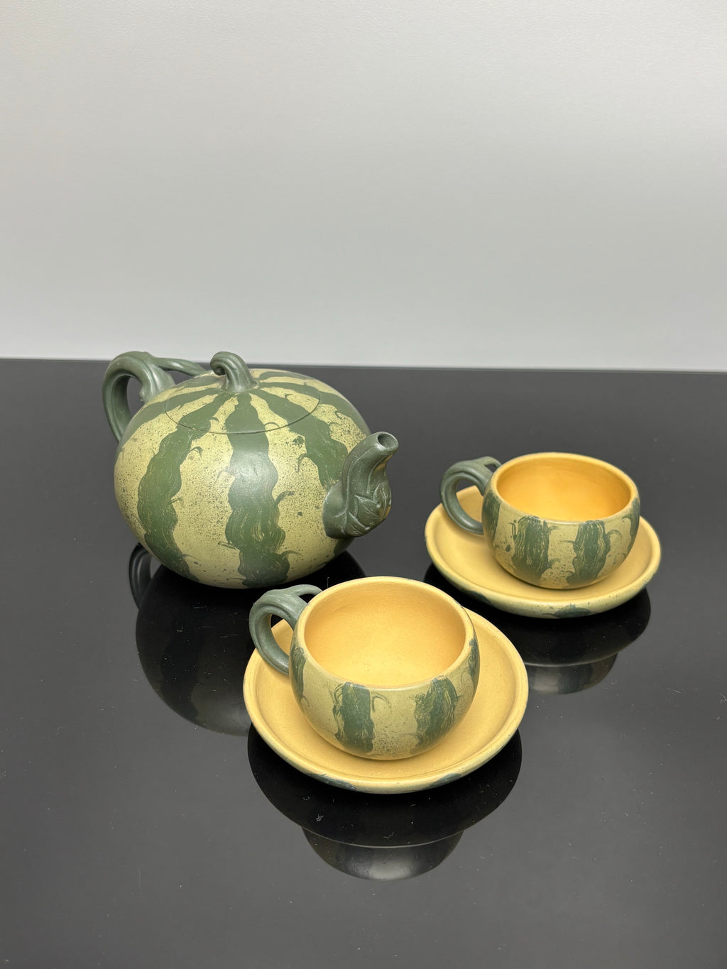 蒋蓉之女 传世花器｜蒋艺华·非遗紫砂巅峰重器《西瓜套组》优质本山绿泥粉浆·430cc