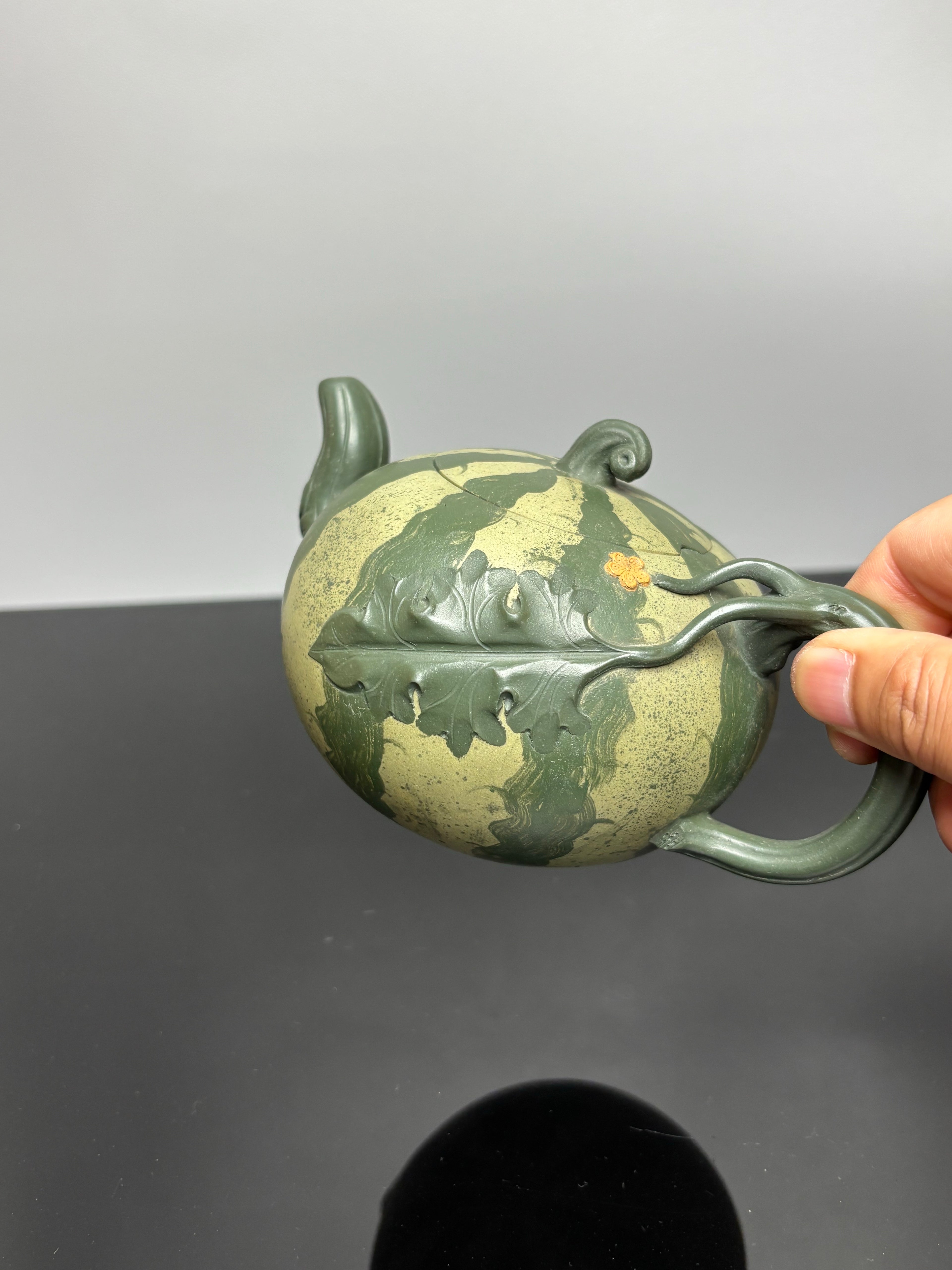 蒋蓉之女 传世花器｜蒋艺华·非遗紫砂巅峰重器《西瓜套组》优质本山绿泥粉浆·430cc