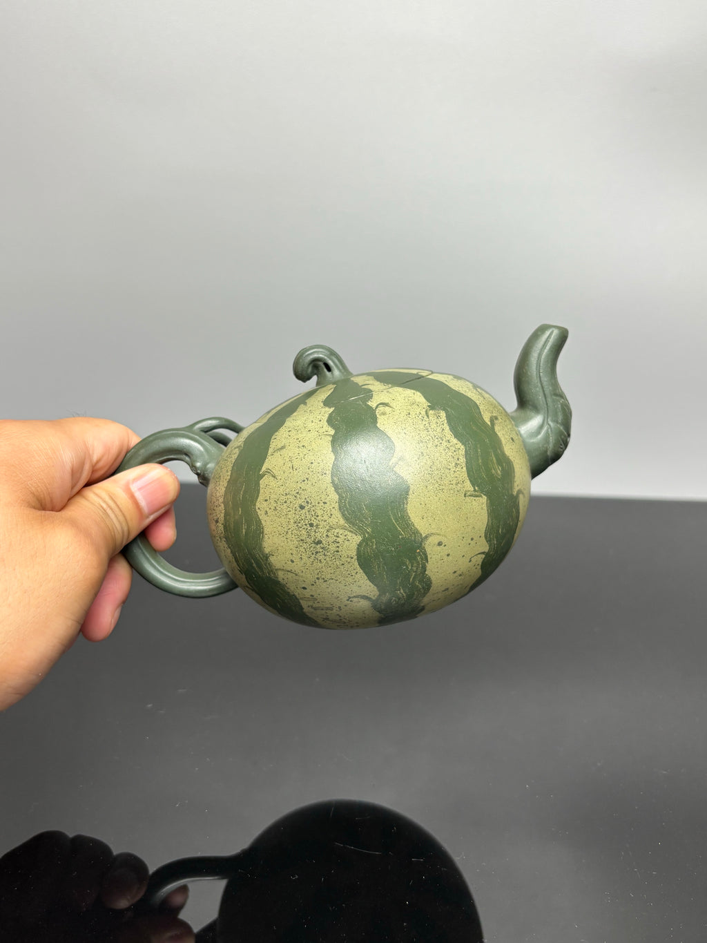 蒋蓉之女 传世花器｜蒋艺华·非遗紫砂巅峰重器《西瓜套组》优质本山绿泥粉浆·430cc