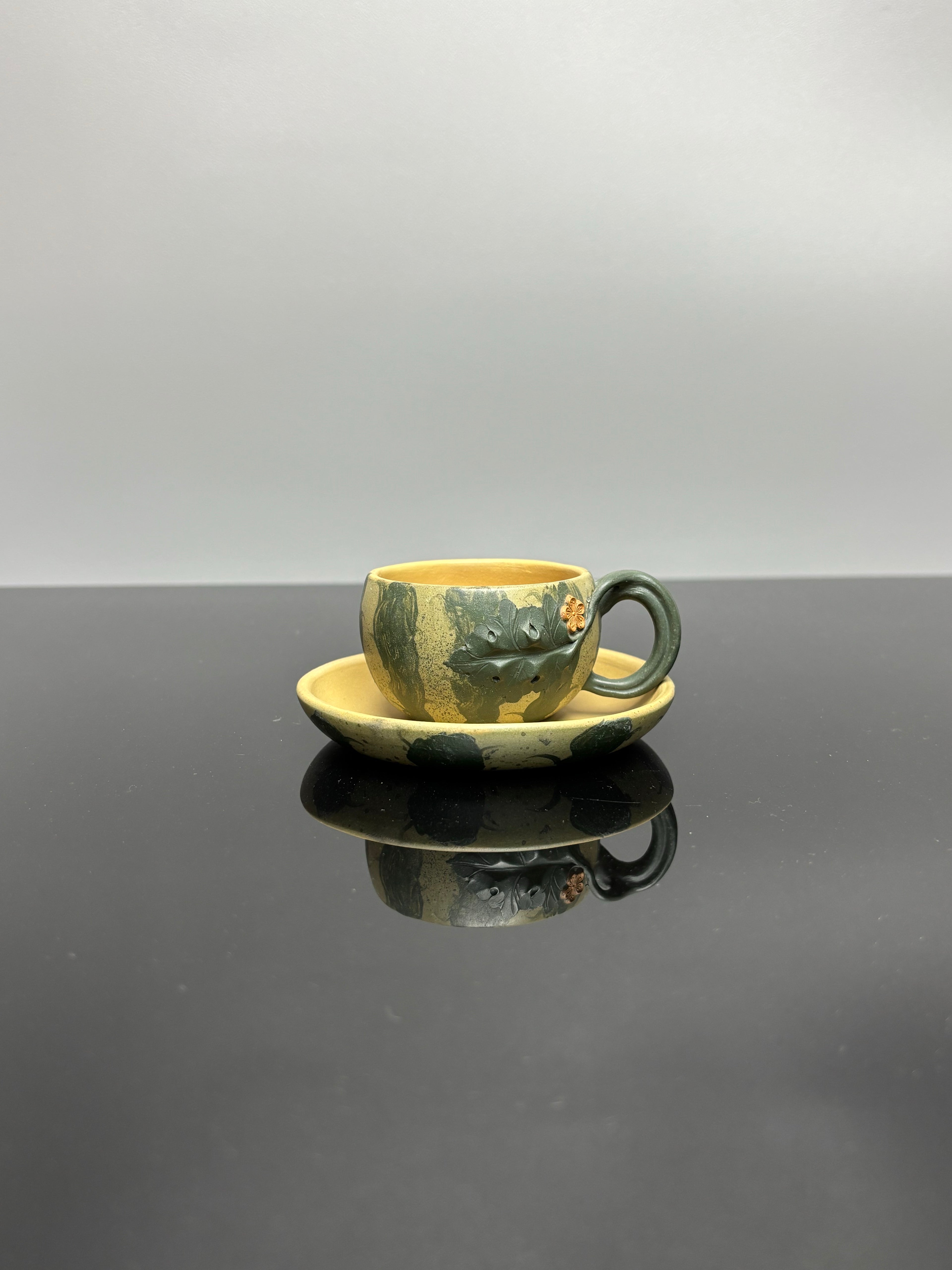 蒋蓉之女 传世花器｜蒋艺华·非遗紫砂巅峰重器《西瓜套组》优质本山绿泥粉浆·430cc