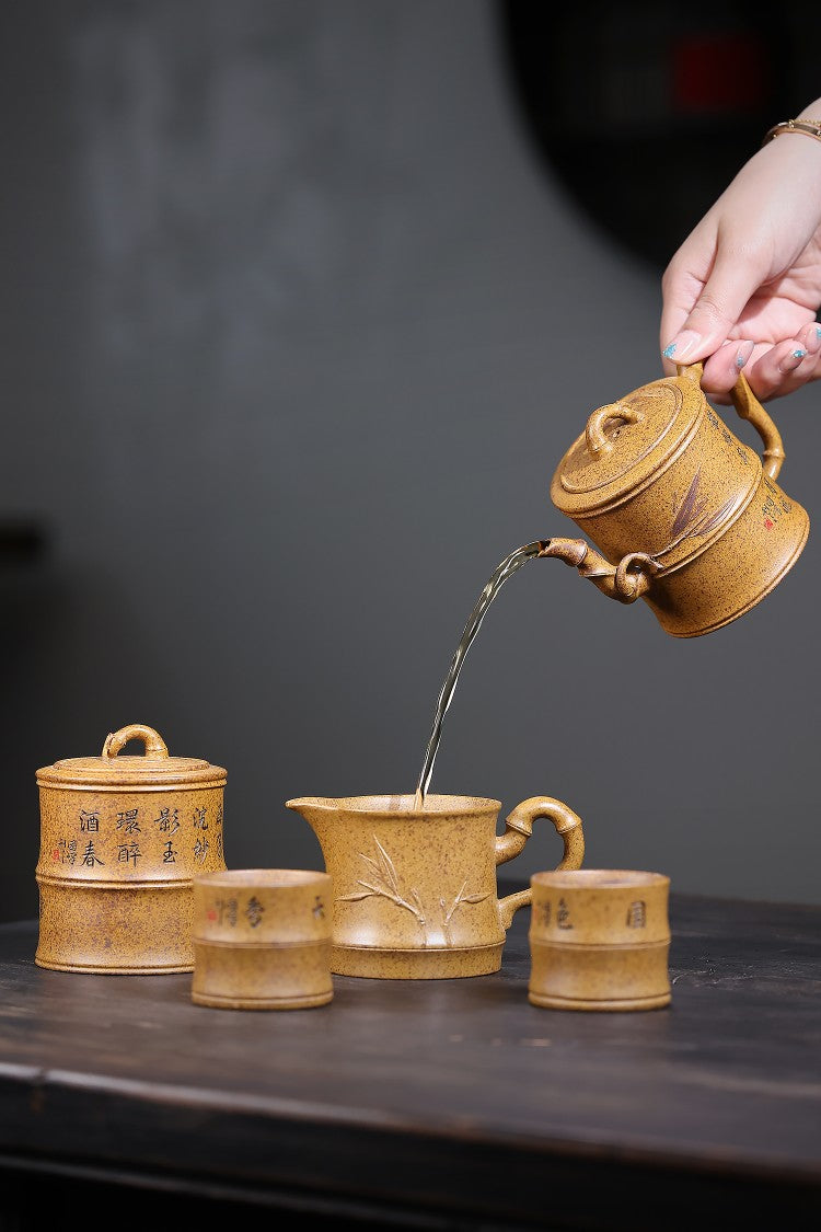 东盟紫砂行业领军人物新作【四大美女五头茶具套组】一壶一公杯一茶叶罐两主人杯原矿优质黄金砂柴烧 260cc