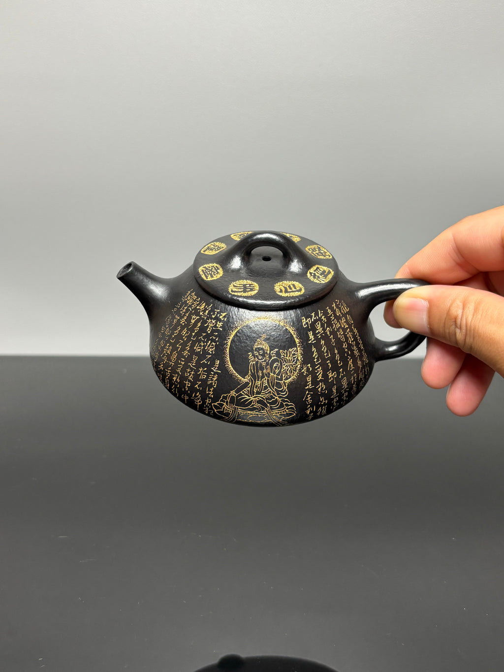 一器藏心经·紫砂纳万福｜郑求标大师｜心经+吉祥经至尊禅意臻品【平盖石瓢壶】原矿优质朱泥还原烧·160cc