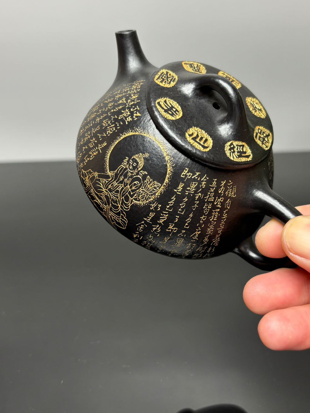 一器藏心经·紫砂纳万福｜郑求标大师｜心经+吉祥经至尊禅意臻品【平盖石瓢壶】原矿优质朱泥还原烧·160cc