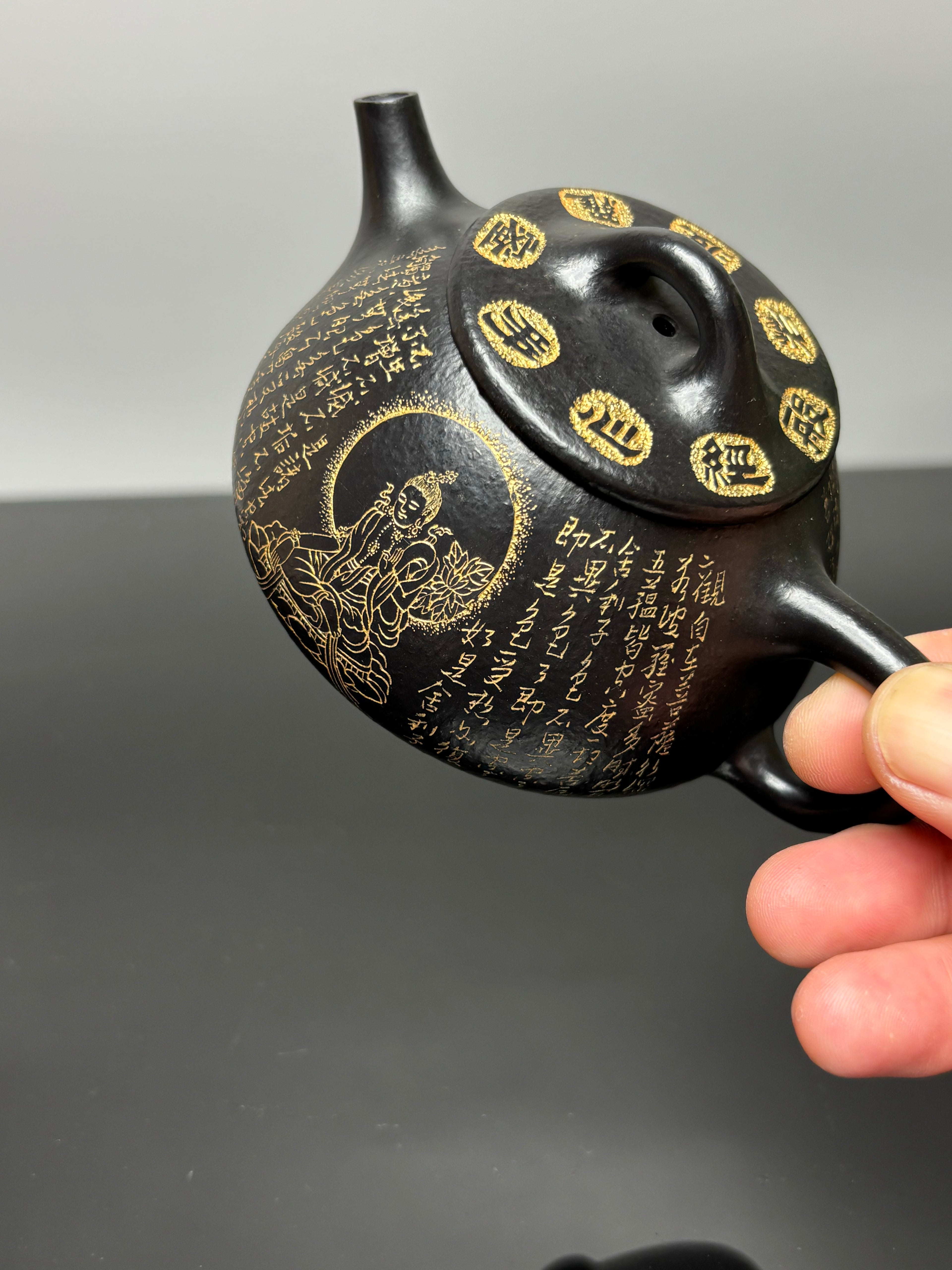 一器藏心经·紫砂纳万福｜郑求标大师｜心经+吉祥经至尊禅意臻品【平盖石瓢壶】原矿优质朱泥还原烧·160cc