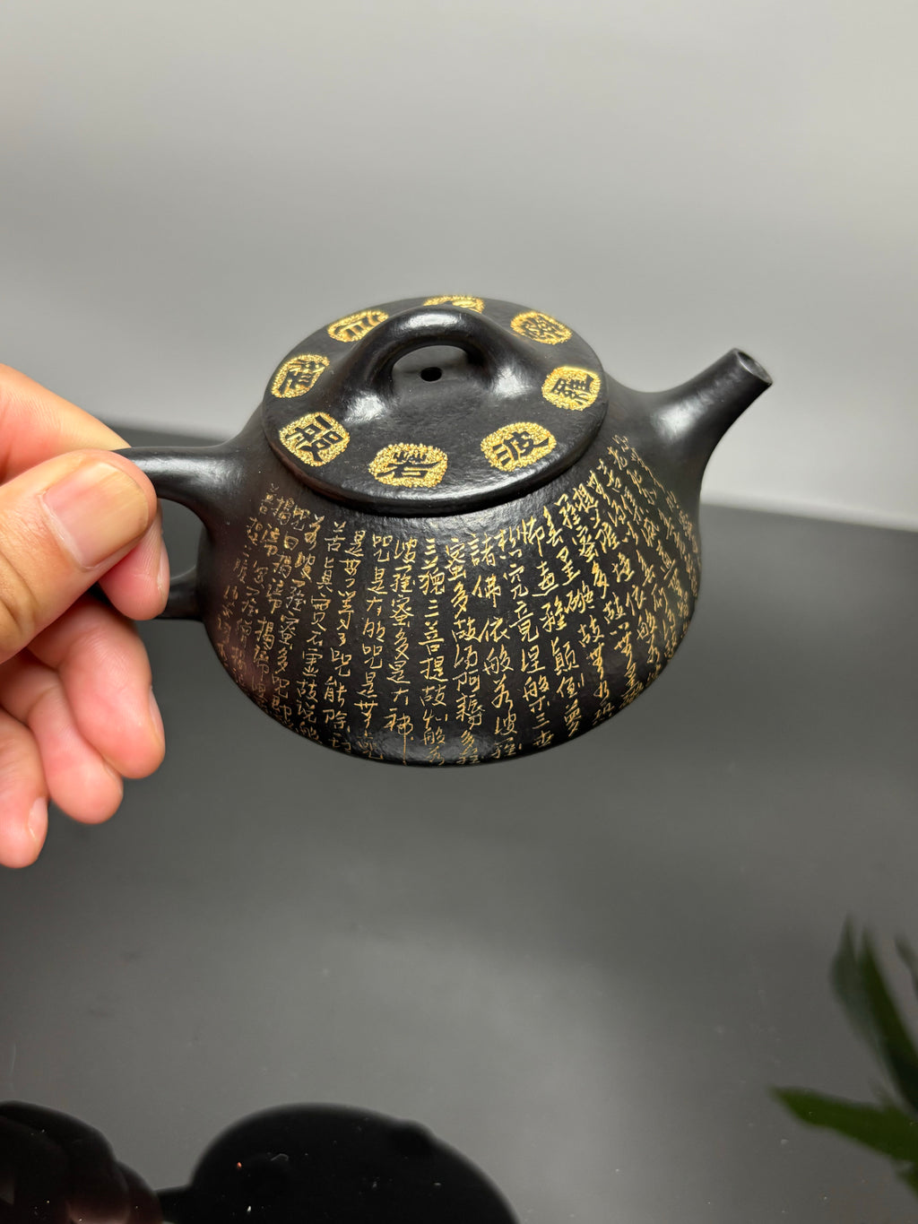 一器藏心经·紫砂纳万福｜郑求标大师｜心经+吉祥经至尊禅意臻品【平盖石瓢壶】原矿优质朱泥还原烧·160cc