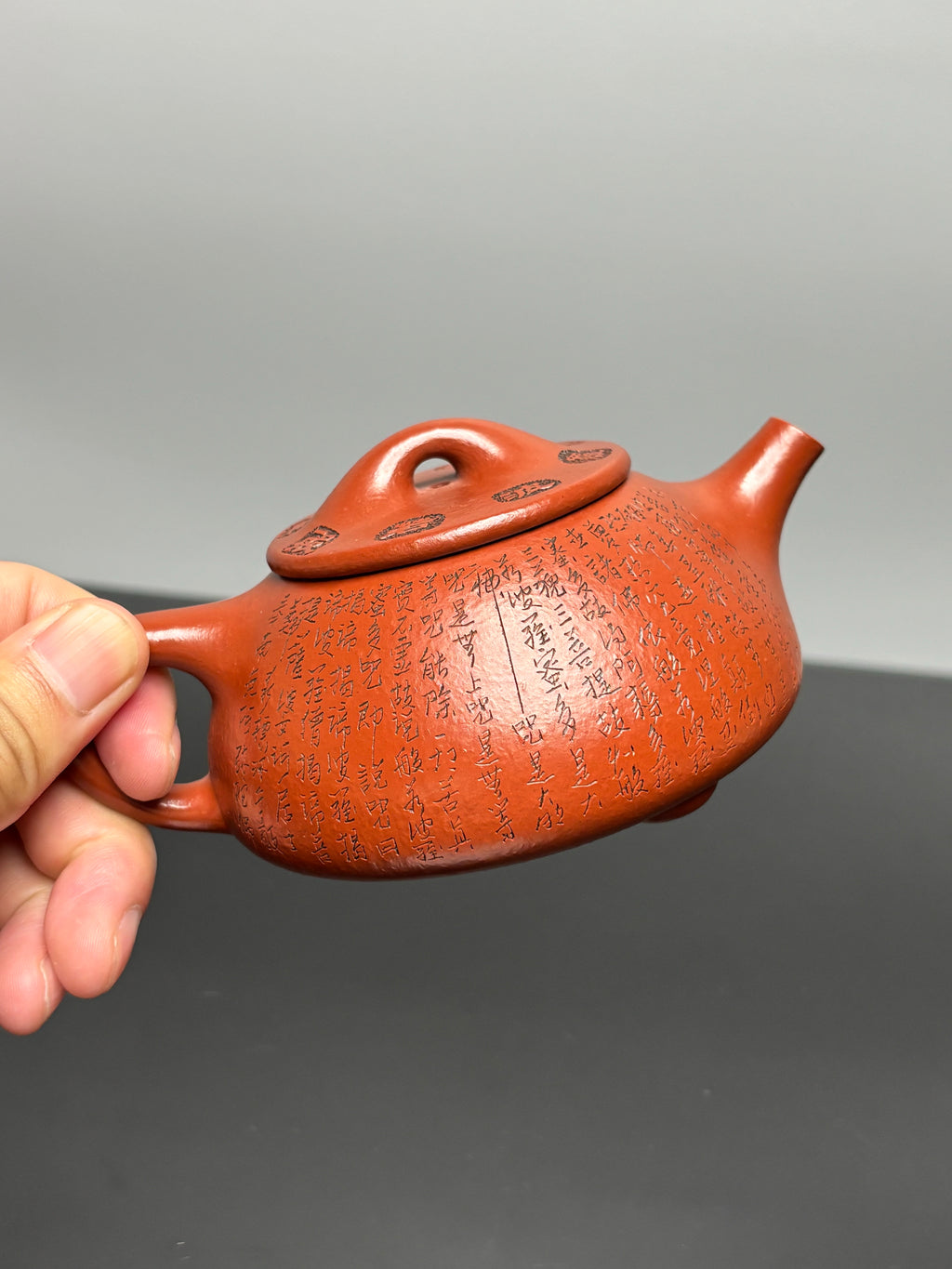 一器藏心经·紫砂纳万福｜郑求标大师｜心经+吉祥经至尊禅意臻品【平盖石瓢壶】原矿优质朱泥·220cc