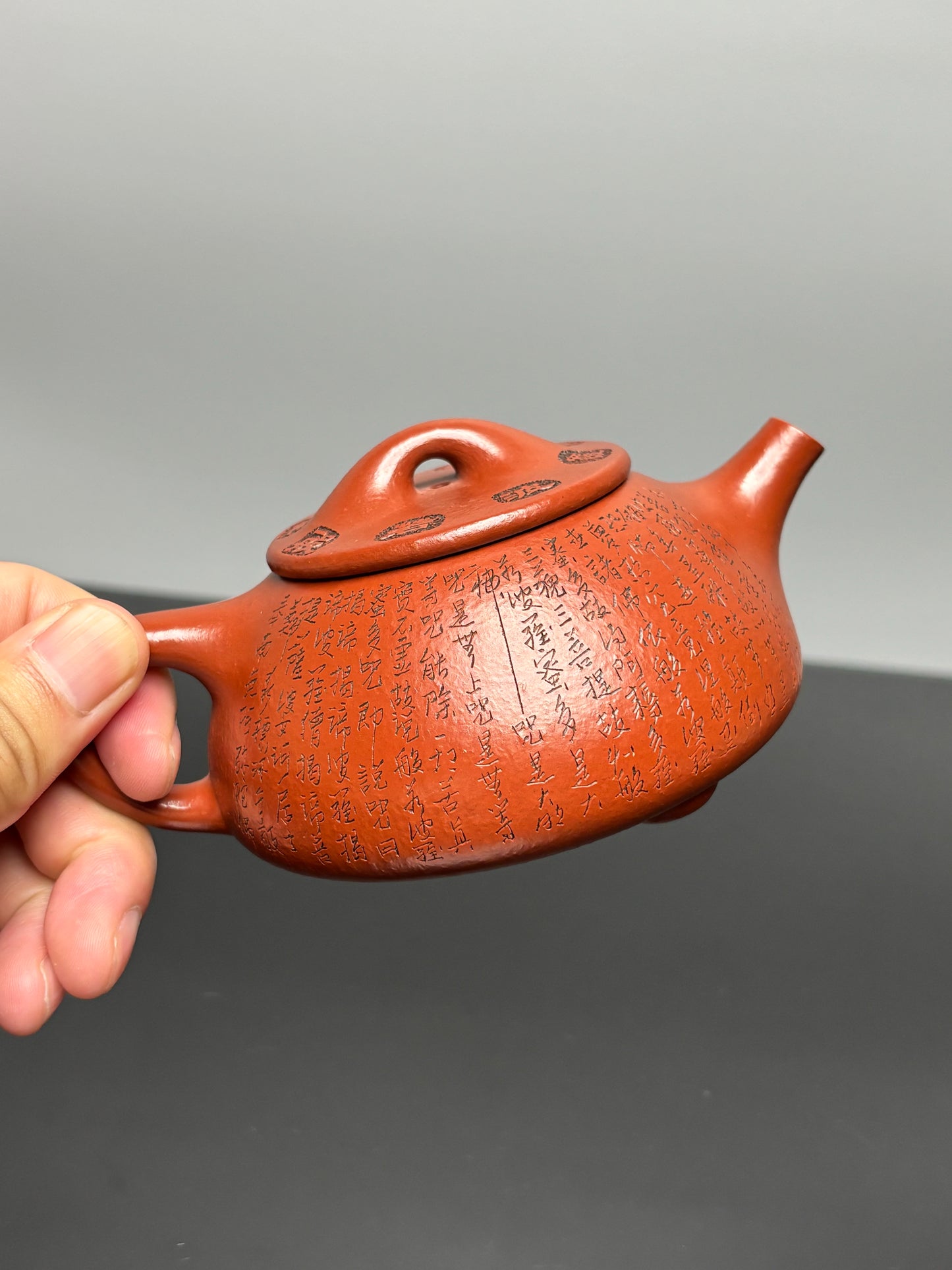 一器藏心经·紫砂纳万福｜郑求标大师｜心经+吉祥经至尊禅意臻品【平盖石瓢壶】原矿优质朱泥·220cc