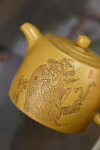 井栏·全手工（省大师桑黎兵刻绘+双证书）紫砂十二精英之首，省大师桑黎兵儿子桑崧杰作品 容量380cc/黄金段泥