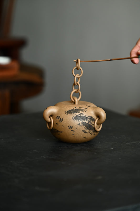 搏浪锥·全手工 大拍陶手朱朝辉作品（师承陈国良大师） 陶刻大赛金奖吴志军装饰（师承毛国强大师）容量530cc/极品段泥
