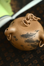 搏浪锥·全手工 大拍陶手朱朝辉作品（师承陈国良大师） 陶刻大赛金奖吴志军装饰（师承毛国强大师）容量530cc/极品段泥