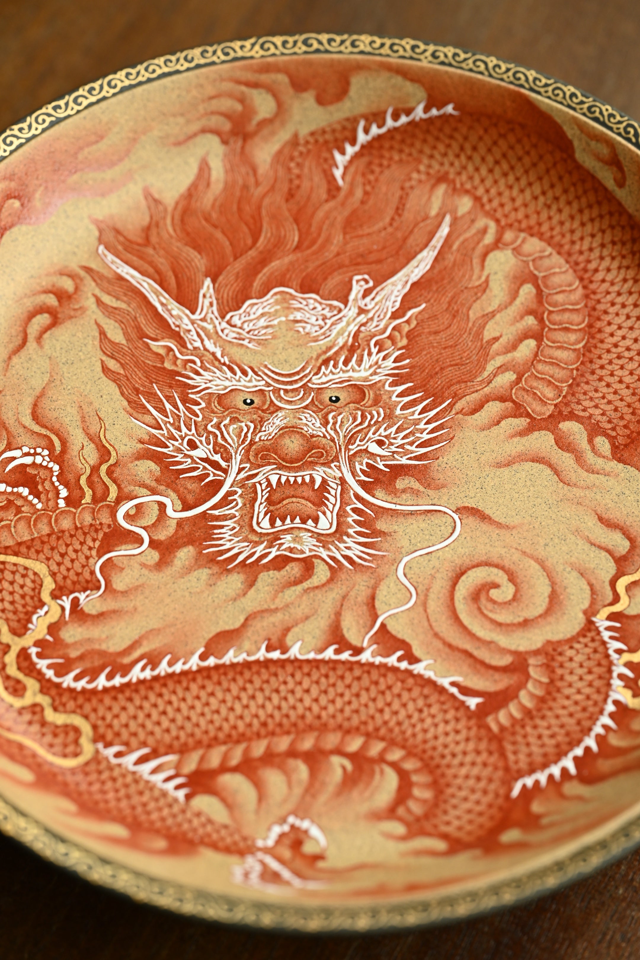 祥龙献瑞壶承·全手工卓金工匠顶级矾红金作品/直径207mm/高45mm/段泥矾红金