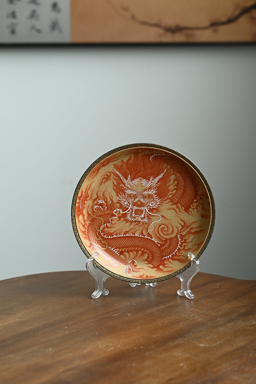 祥龙献瑞壶承·全手工卓金工匠顶级矾红金作品/直径207mm/高45mm/段泥矾红金