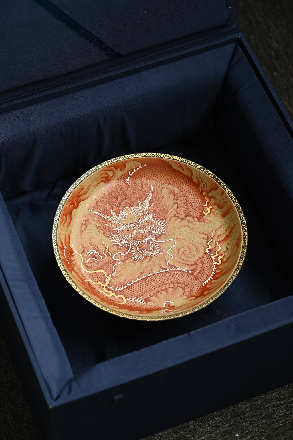 祥龙献瑞壶承·全手工卓金工匠顶级矾红金作品/直径207mm/高45mm/段泥矾红金