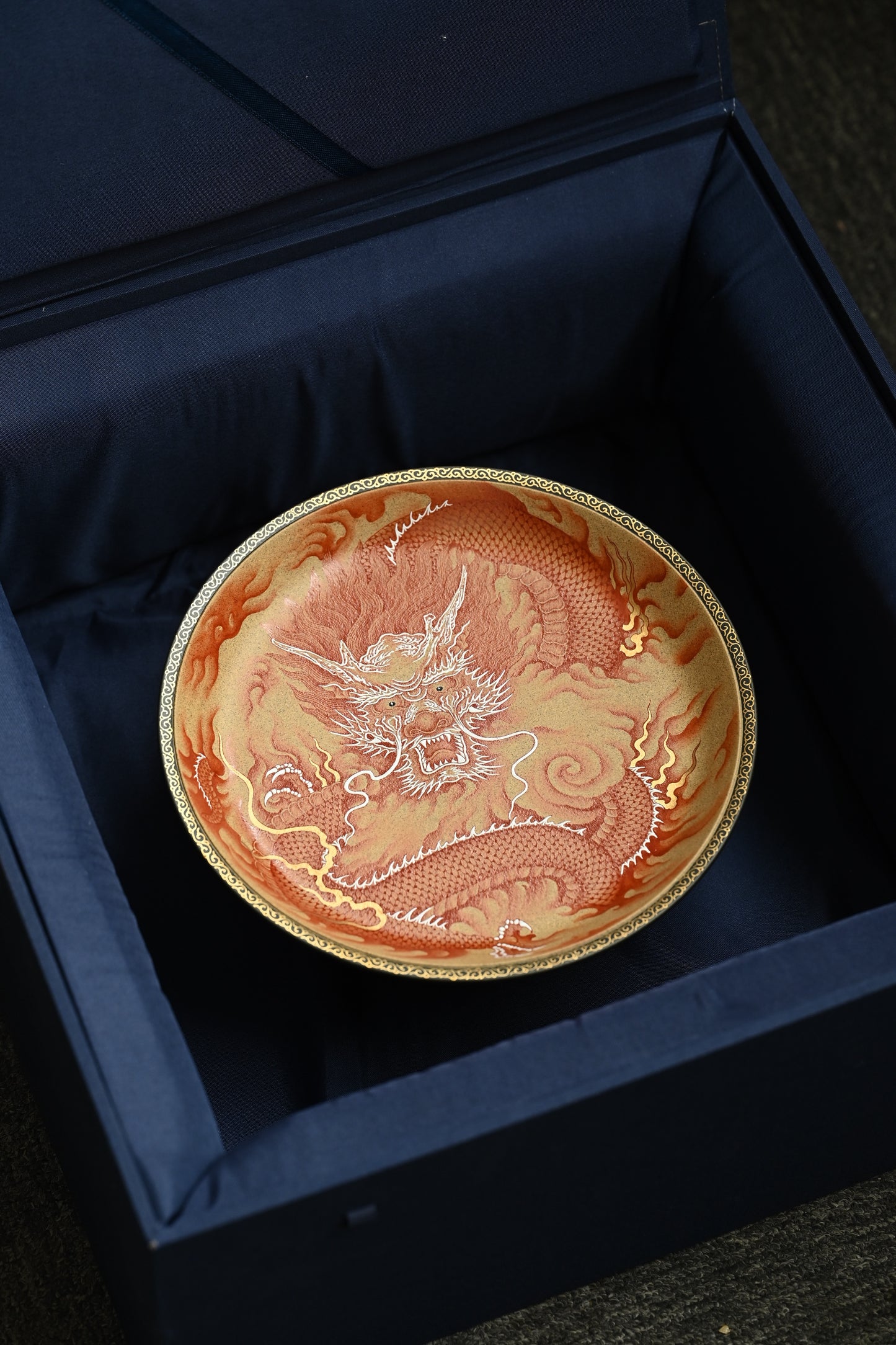 祥龙献瑞壶承·全手工卓金工匠顶级矾红金作品/直径207mm/高45mm/段泥矾红金