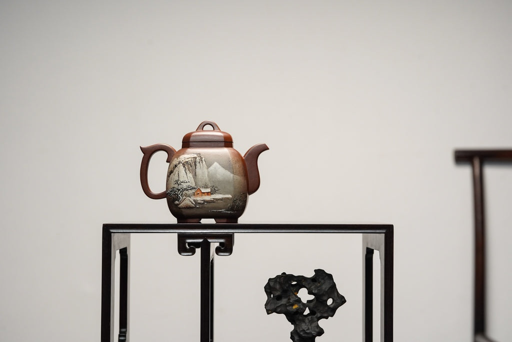 紫砂界的唯一· 一代宗师巨匠何光宏·紫砂堆绘立体意境山水画《福临八方》原矿优质老紫泥·350cc