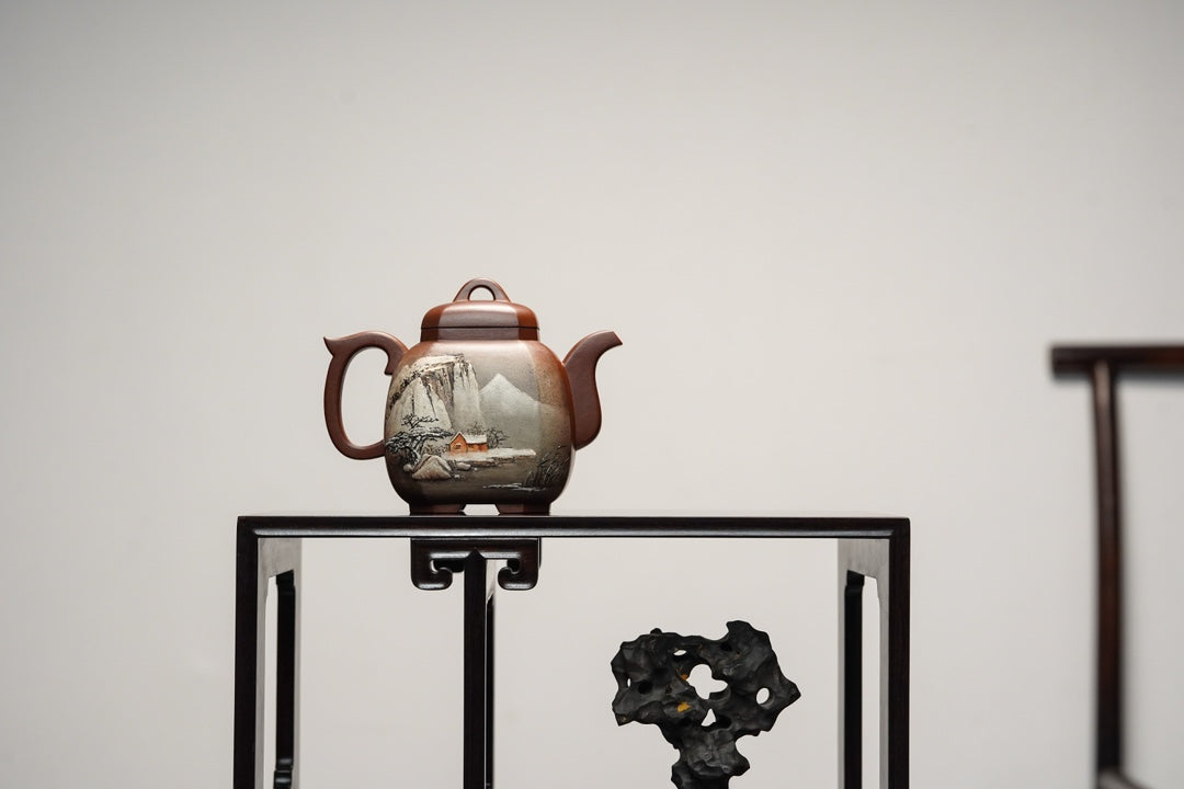 紫砂界的唯一· 一代宗师巨匠何光宏·紫砂堆绘立体意境山水画《福临八方》原矿优质老紫泥·350cc