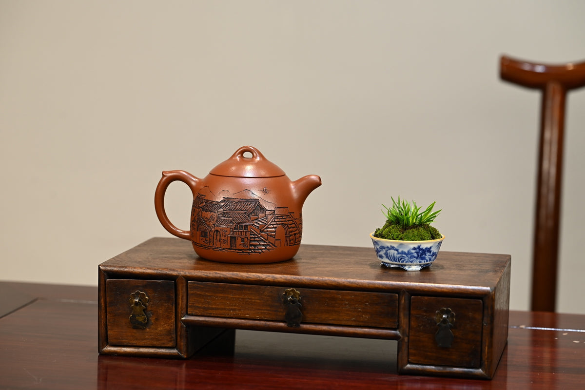 秦权·全手工 /江苏省陶瓷艺术名人正高工许学芳作品 /容量350cc/一厂大红袍 - ZishaTeapotChina