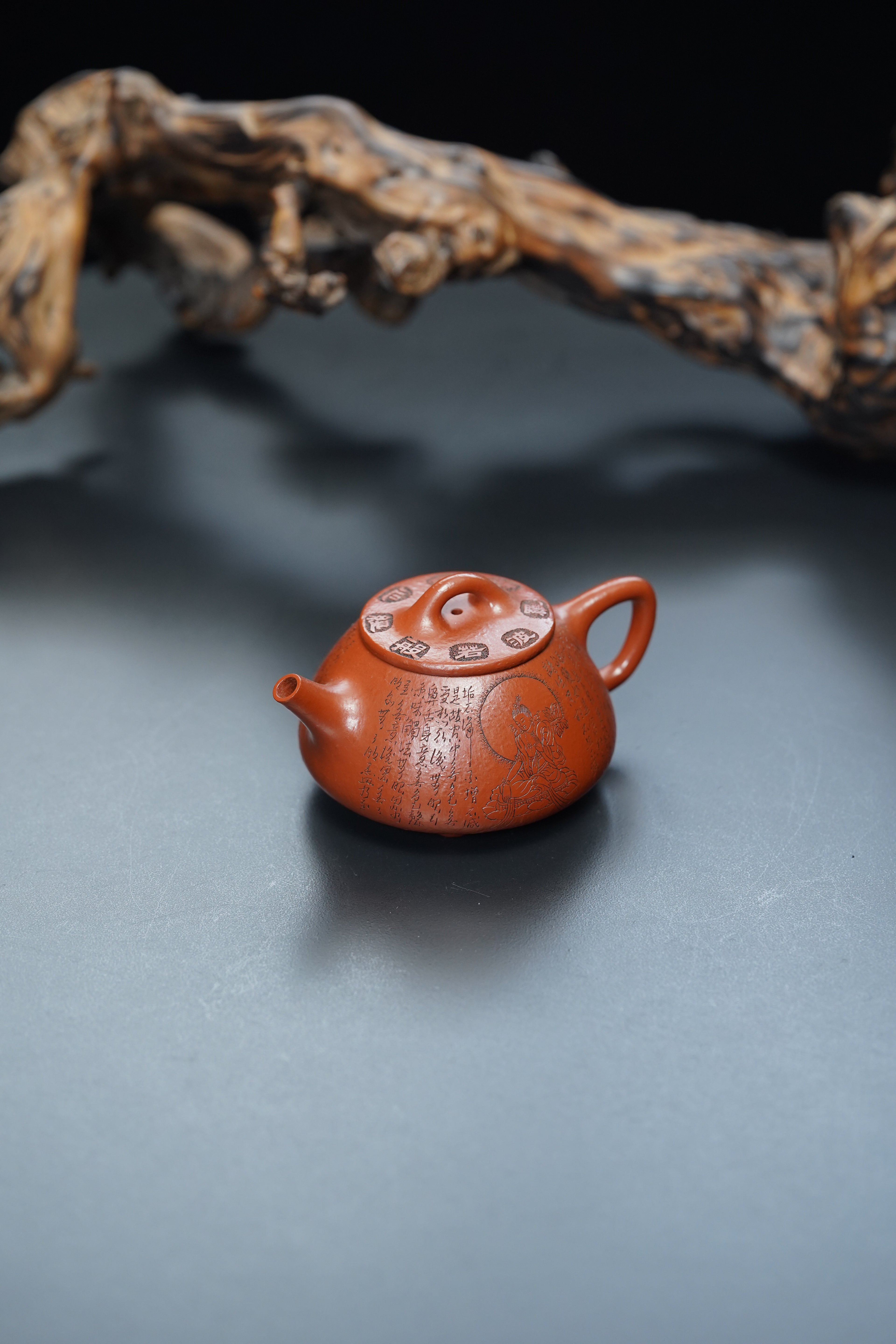 一器藏心经·紫砂纳万福｜郑求标大师｜双心经至尊禅意臻品【平盖石瓢】原矿优质朱泥·180cc