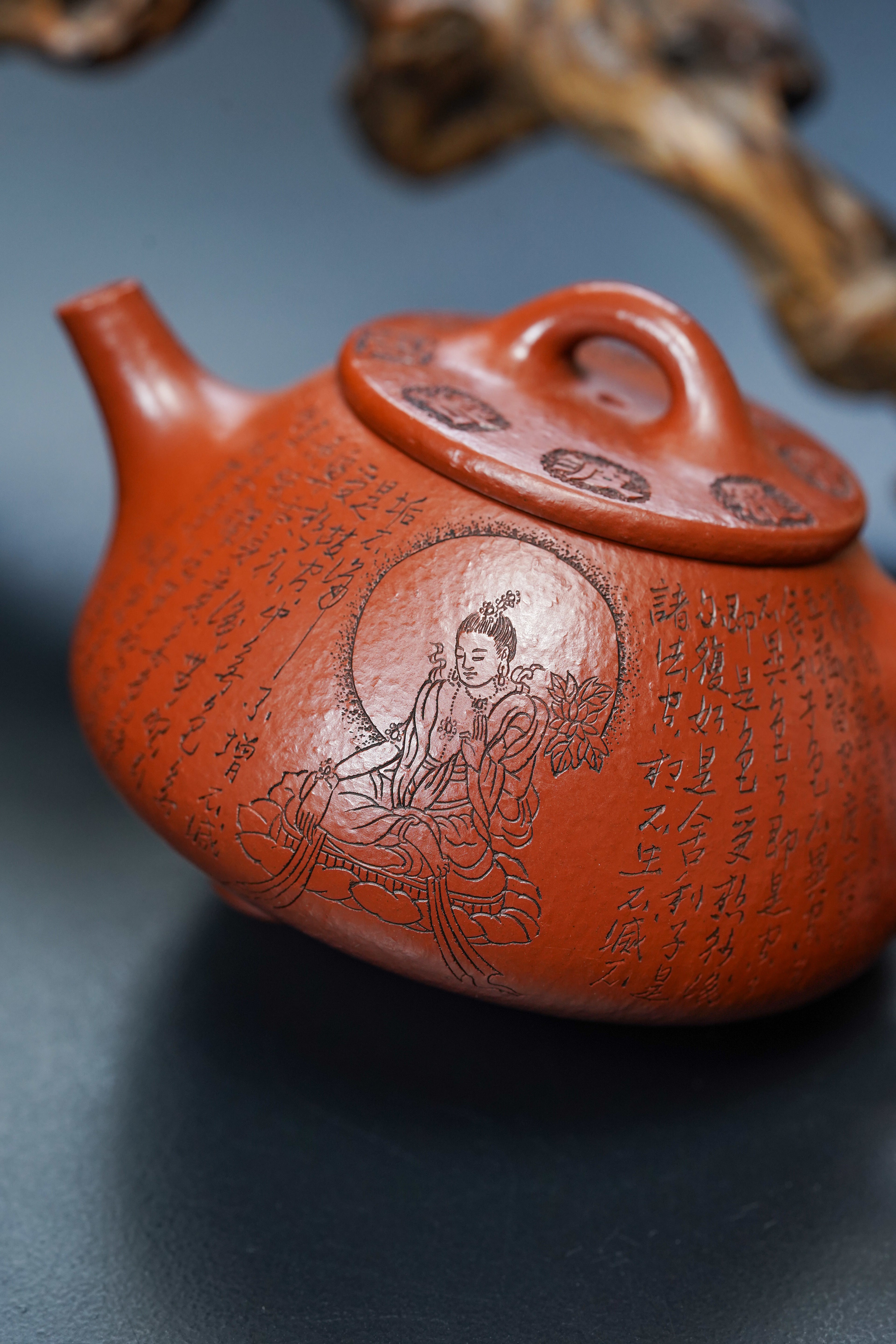 一器藏心经·紫砂纳万福｜郑求标大师｜双心经至尊禅意臻品【平盖石瓢】原矿优质朱泥·180cc