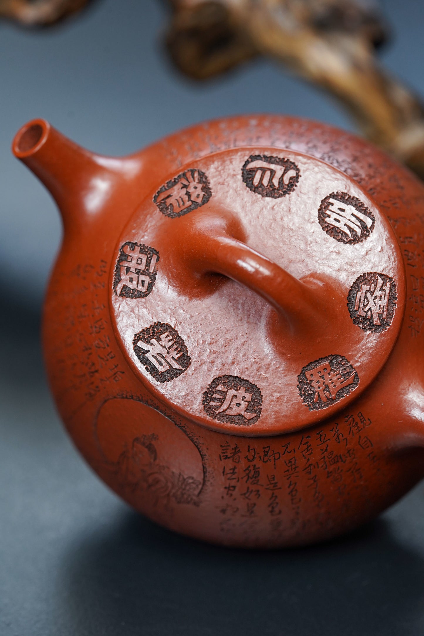 一器藏心经·紫砂纳万福｜郑求标大师｜双心经至尊禅意臻品【平盖石瓢】原矿优质朱泥·180cc