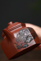 彩刻江山 礼藏之巅｜紫砂界彩刻山水标杆·李峰臻品《六方德钟壶》礼藏双绝 传世重器原矿优质底槽清·230cc