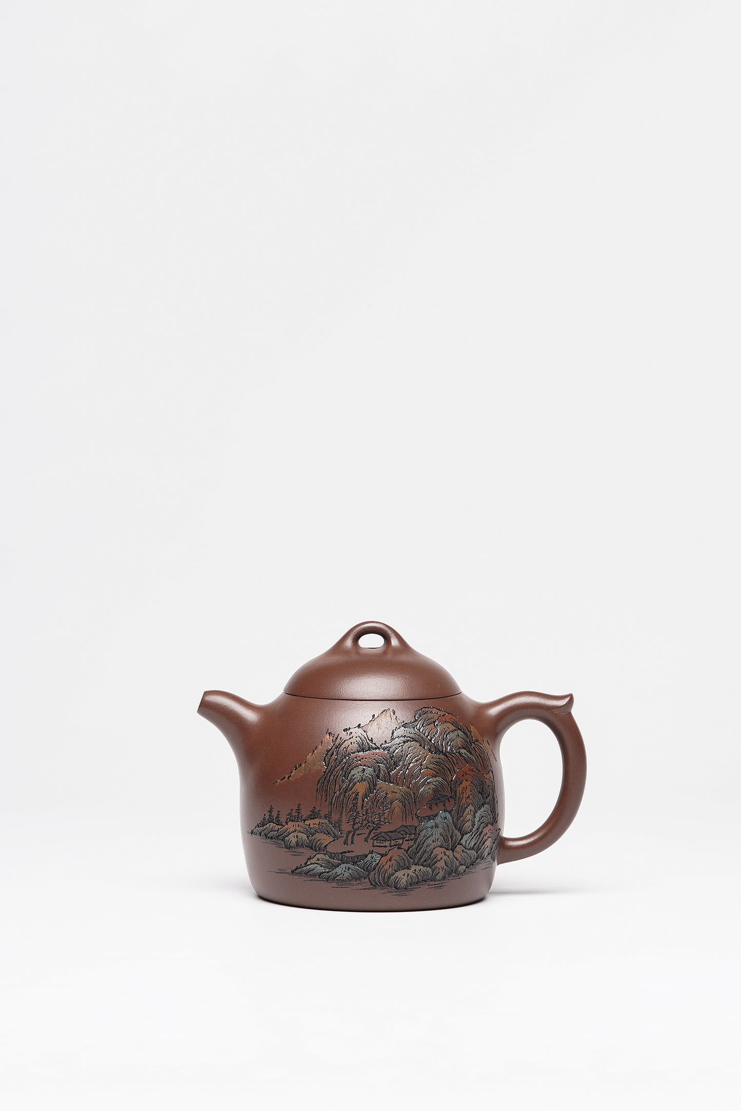 彩刻江山 礼藏之巅｜紫砂界彩刻山水标杆·李峰大拍16.5万臻品《秦权壶》原矿优质底槽清·280cc