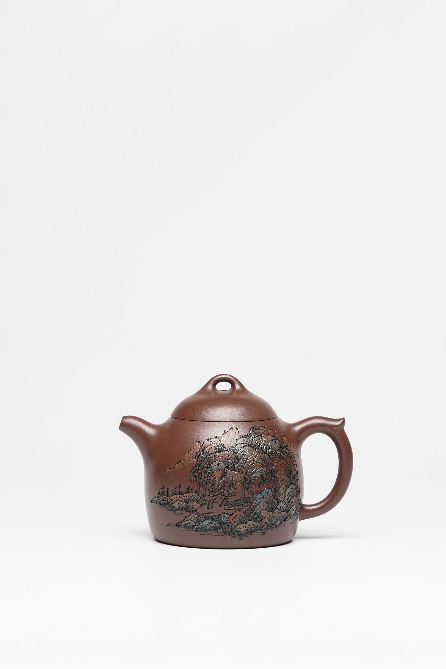 彩刻江山 礼藏之巅｜紫砂界彩刻山水标杆·李峰大拍16.5万臻品《秦权壶》原矿优质底槽清·280cc